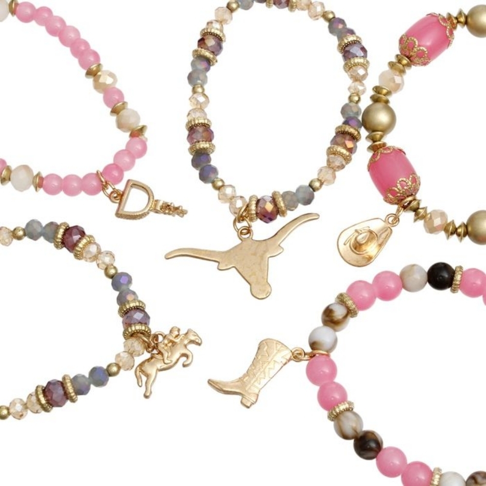 BOHO Southwest Cowgirl 5 Pc Pink Bracelet Stack - Picture 3 of 3